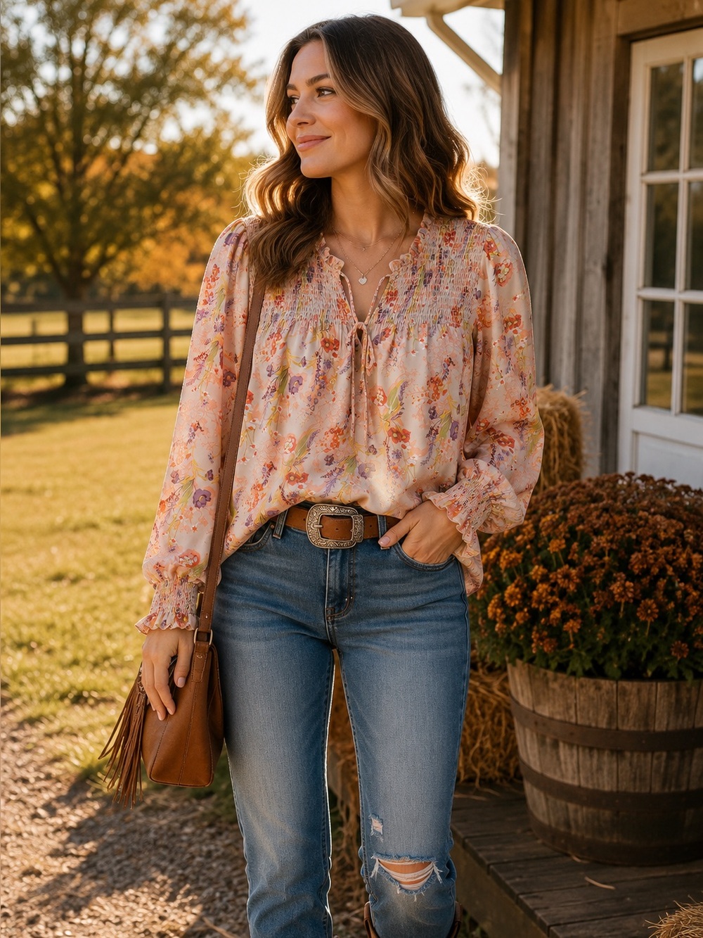 Ophelia Roe Floral Smocked Blouse | Size XL | Boho Cottagecore Long Sleeve Top
